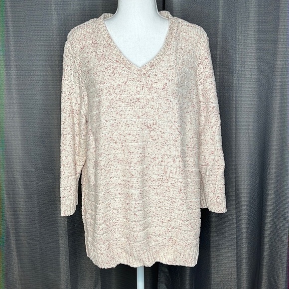TOMMY HILFIGER XL PINK AND CREAM V NECK SWEATER - Picture 1 of 8